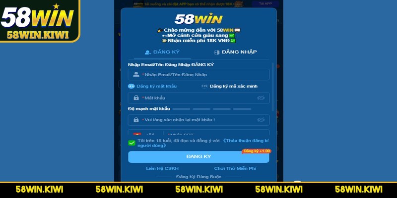 Đăng ký tài khoản 58WIN cực kỳ đơn giản, chỉ cần vài phút với 4 bước